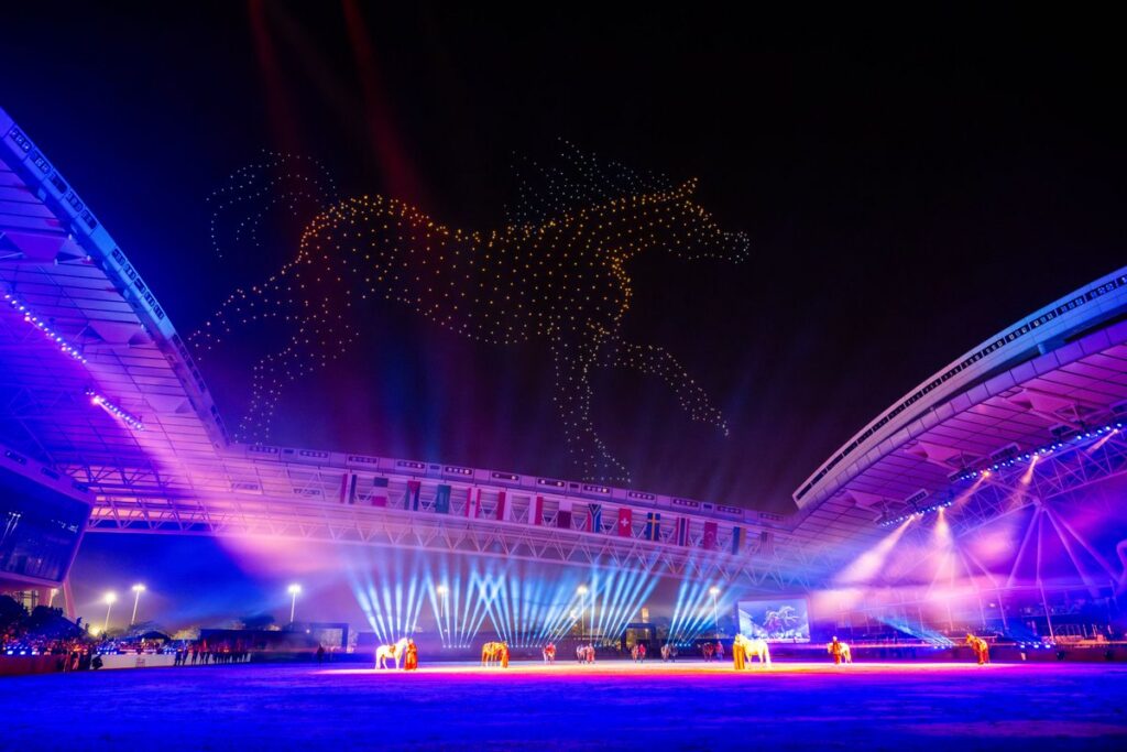 HH The Father Amir’s Prix açılışında drone gösterisi, Doha, 2026